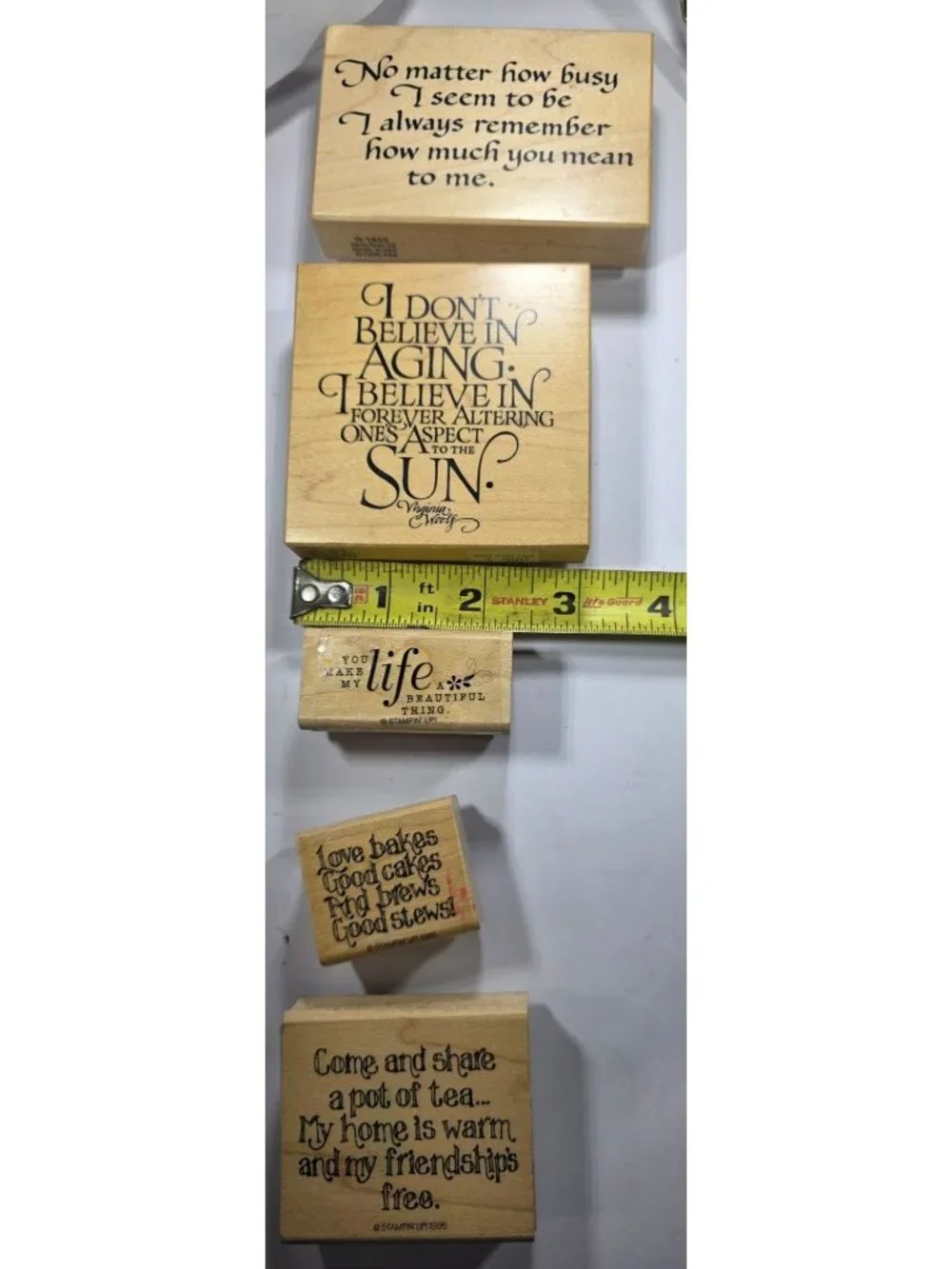 Set Of 5 Wooden Rubber Stamps With Inspirational Quotes scrap booking crafting